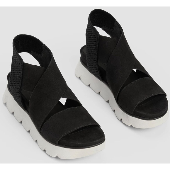 EILEEN FISHER NIB CHANT BLACK LEATHER PLATFORM WEDGE SANDAL. SIZE 9M - Picture 3 of 14